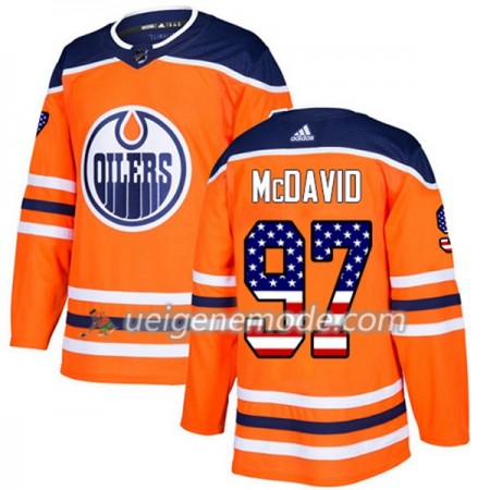 Herren Eishockey Edmonton Oilers Trikot Connor McDavid 97 Adidas 2017-2018 Orange USA Flag Fashion Authentic
